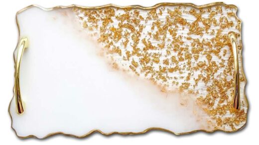 bandeja de resina com folhas de ouro