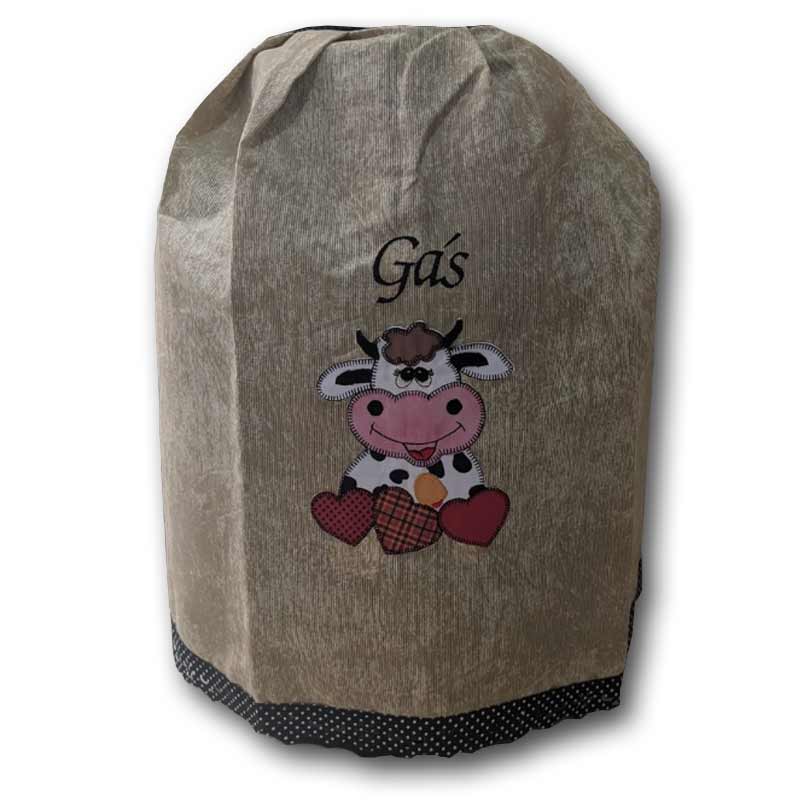 Capa de botijão aplique patchwork vaca