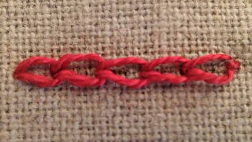 Ponto cadeia do bordado livre