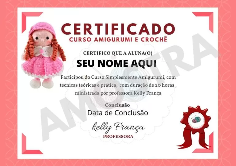 certificado de conclusão do curso de amigurumi