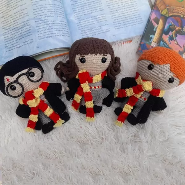 Amigurumi-Harry-Potter-Hermione-Rony-Coleção-Crochê